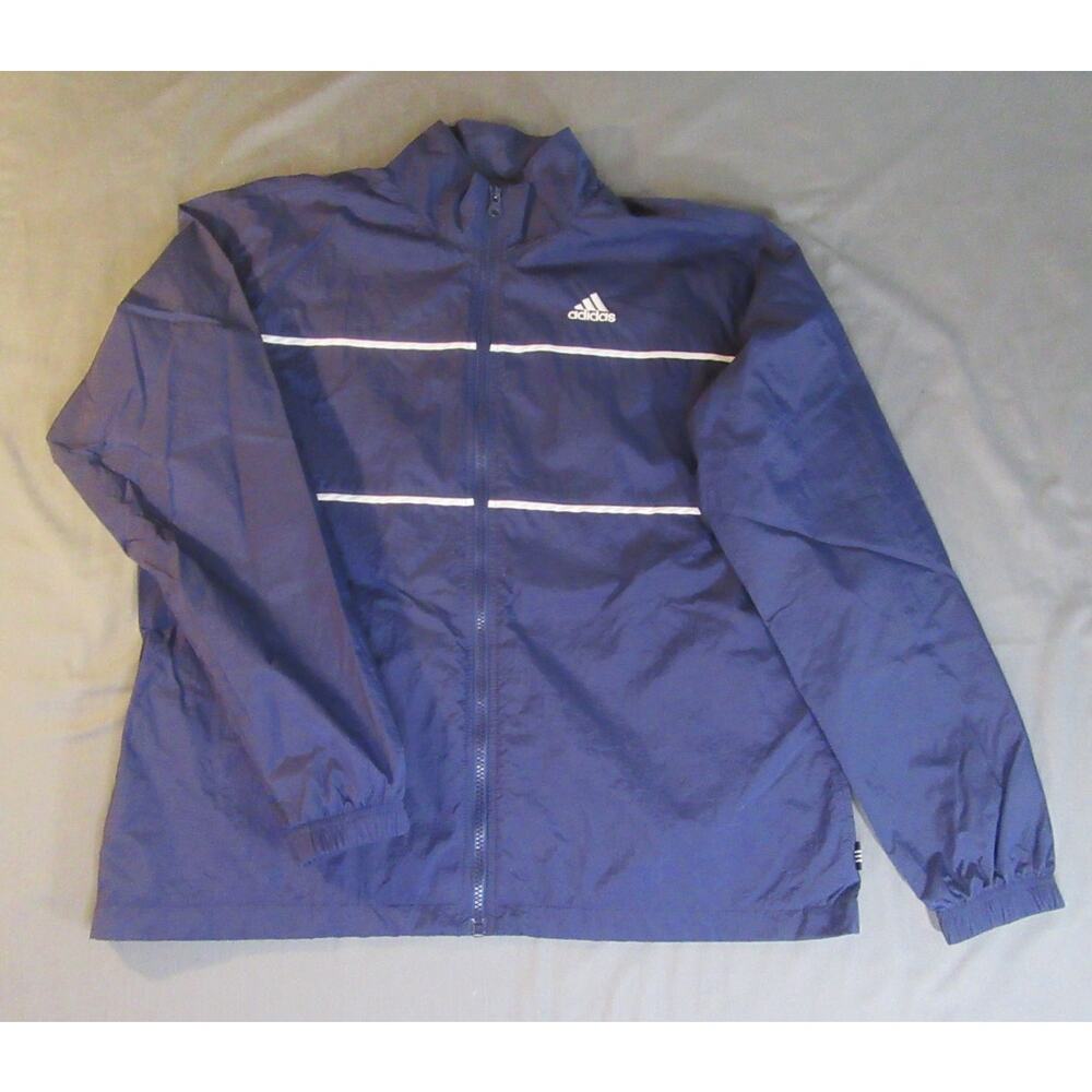 Vtg Adidas Full Zip Windbreaker Light Jacket Men's Large Blue White Stripes Logo